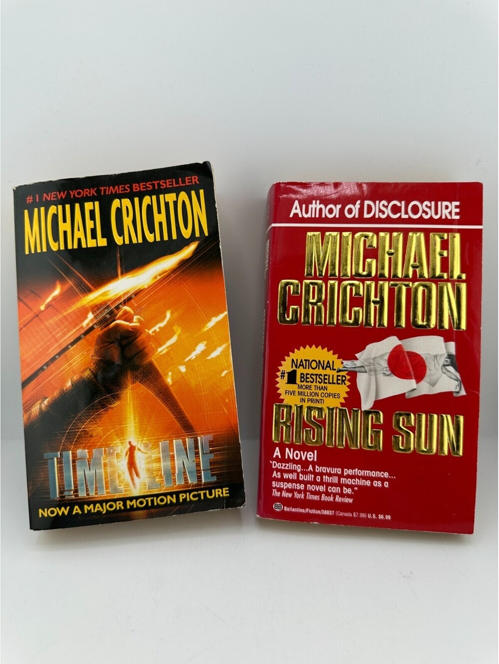 Michael Crichton Timeline & Rising Sun 2 Book Lot